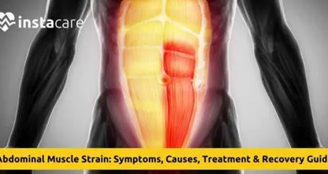 Side view of a person holding the lower abdomen, indicating soreness or sharp twinges from overworked abdominal muscles after coughing