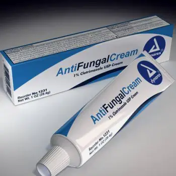 Tube of topical antifungal cream