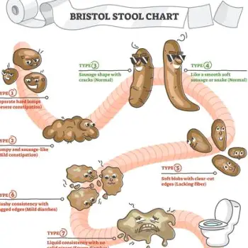 Side-by-side view of a colon interior: left side clear lining, right side obscured by stool