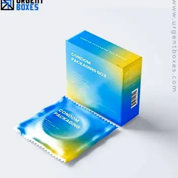 A condom wrapper resting on a nightstand beside a bed