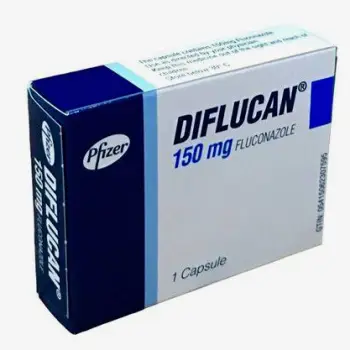 White fluconazole tablets in various strengths including 50 mg, 100 mg, 150 mg, and 200 mg arranged on a surface