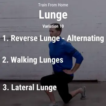 Five people lined up side by side, each performing a distinct lunge variation: forward, reverse, walking, static, and lateral