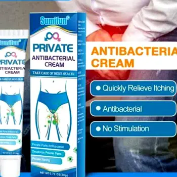 Illustration of a male adult applying antibiotic cream to the surface of his penis; the cream is applied with a fingertip and a small cream tube is visible