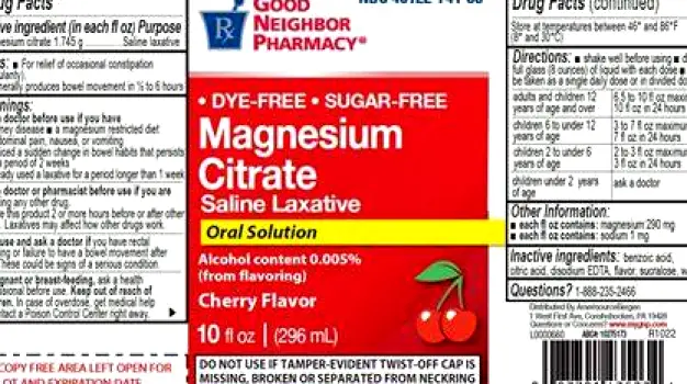 Person pouring magnesium citrate solution into a marked measuring cup on a kitchen counter