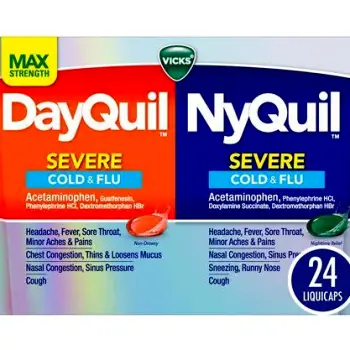 A collection of over-the-counter medicine boxes and bottles standing together, showing various packaging for cough, cold, and congestion relief