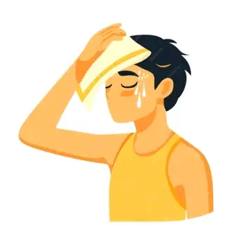 Person wiping sweat from their forehead with a towel