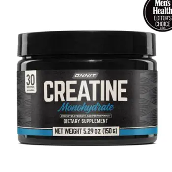 A tightly sealed container of dry creatine powder stored on a clean shelf