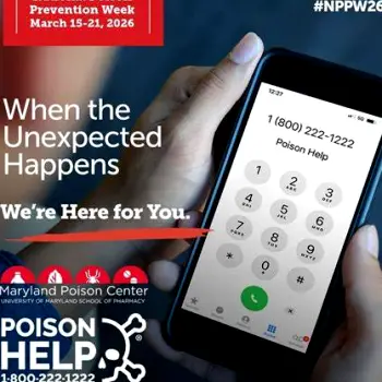 Close-up of a smartphone screen displaying the Poison Control phone number 1-800-222-1222
