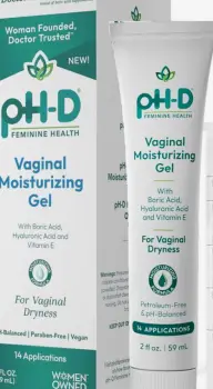 Clear plastic bottle containing lactic acid vaginal gel, depicting an over-the-counter pH-balancing product.