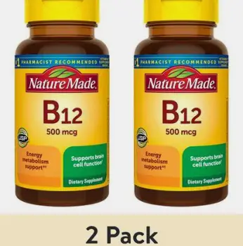 Vitamin B12 supplement capsules inside a bottle