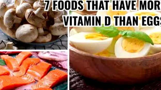 A bottle of vitamin D supplements placed next to a breakfast plate containing scrambled eggs and a small bowl of yogurt
